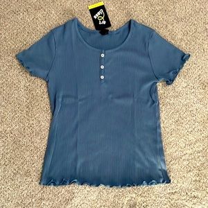Blue Rib-Knit Blouse